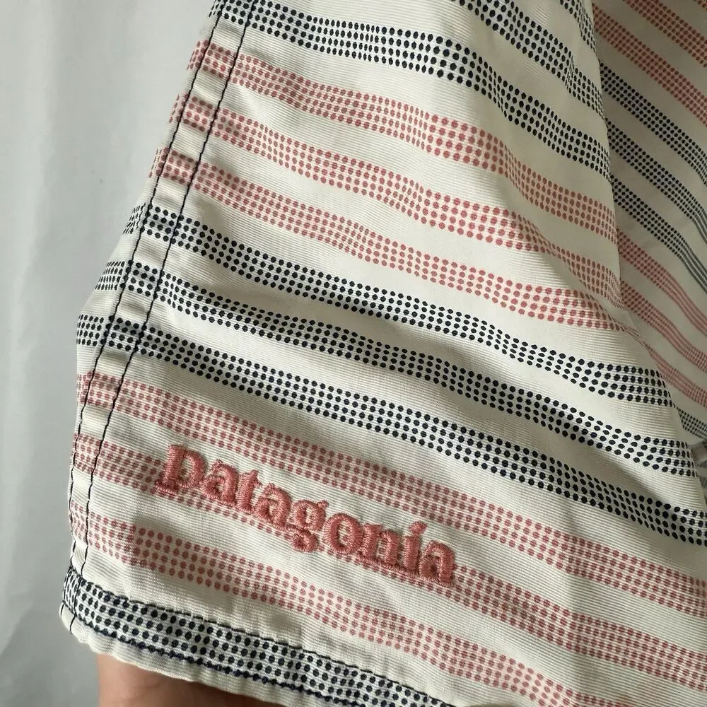 Patagonia Swim Trunks Men's 34 White USA Striped Drawstring Pockets Lightweight